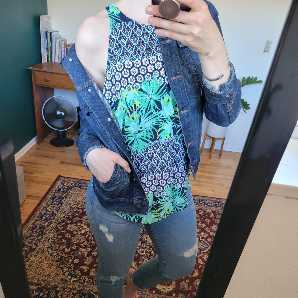 Old Navy tropical print key hole tank